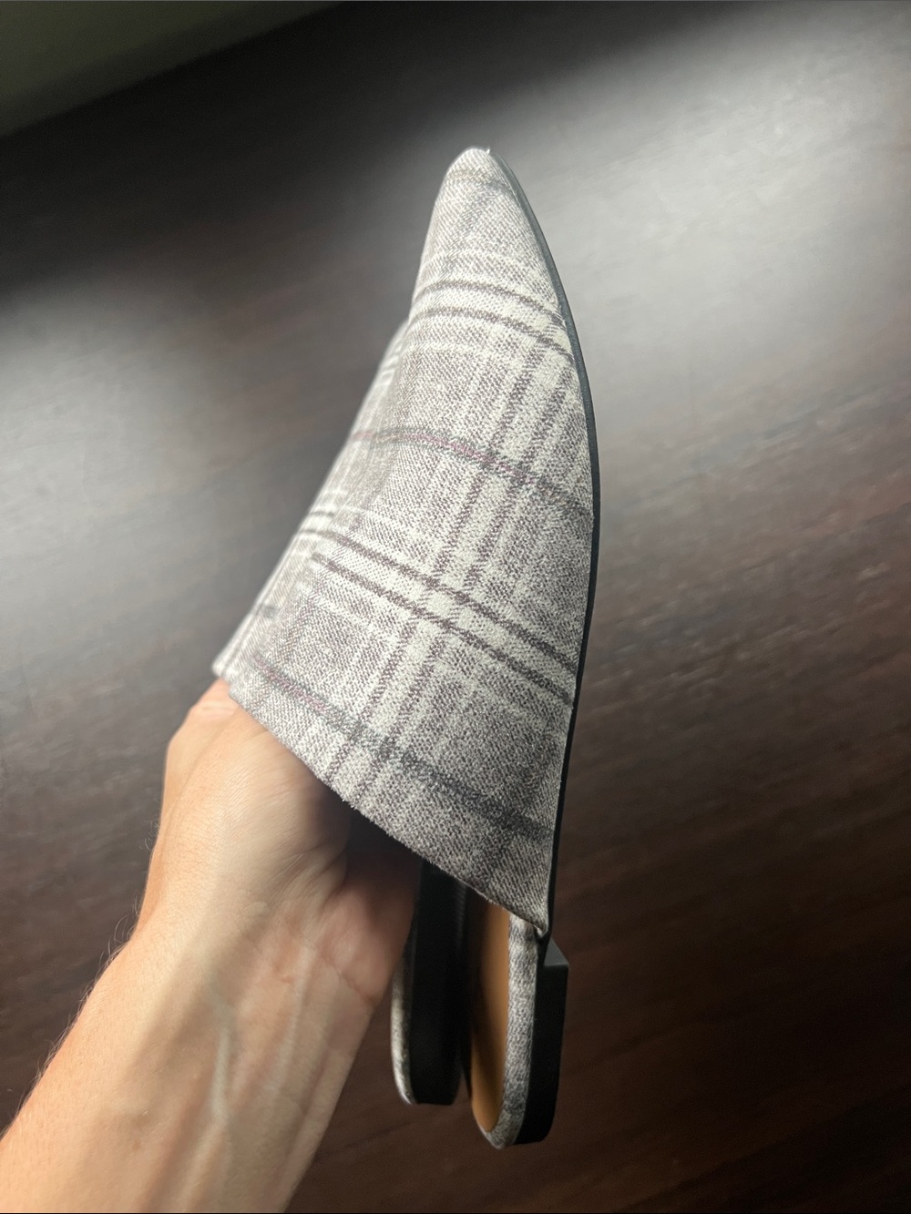 Qupid Gray Plaid Pointed Toe Slip-On Mules - Picture 3 of 4
